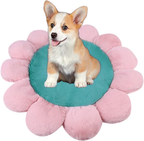 Qchomee Flower Dog Cushion Sleeping Pad Soft Blanket Cat Kitten Bed Mat Pet Plush Sofa Dog Crate Bed Mattress Dog Cage Pillow Washable Cushion Cuddler for Small Dogs Cats Kitty Puppy 55CM, Green+Pink