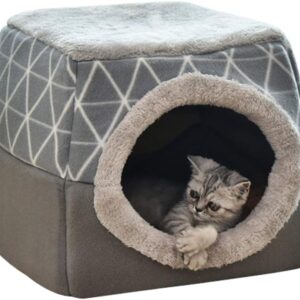 RAIN QUEEN 2 in 1 Pet Bed Cat & Dog Bed Sofa Bed Cat Cave House With Detachable Cushion Washable Foldable Soft Cave Shape Pet Cat Bed for Cats and Small Dogs Grey (Gray)