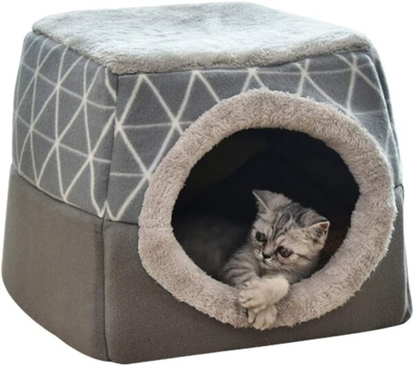 RAIN QUEEN 2 in 1 Pet Bed Cat & Dog Bed Sofa Bed Cat Cave House With Detachable Cushion Washable Foldable Soft Cave Shape Pet Cat Bed for Cats and Small Dogs Grey (Gray)