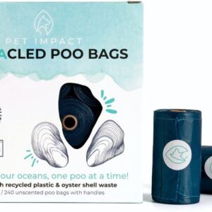 ReSEAcled Dog Poo Bags, Truly Eco Friendly Sustainable Dog Poop Waste Bags with Handles made of Recycled Plastic and Oyster Shell Waste (16 rolls, 240 bags)