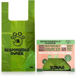 Responsible Owner Dog Poo Bags, 240 Environmentally Friendly, Extra Thick, Super Strong, 100% Biodegradable Dog Bags, With Easy-tie Handles, Leak-proof, Each Dog Poo Bag Measures 17 x 37cm