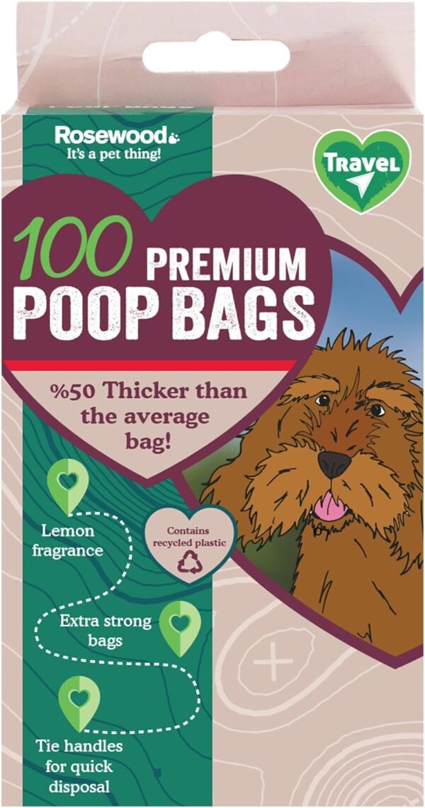 Rosewood 100 Premium Poop Bags, Thic, Strong, Made From Recycled Plastic, Extra Strong Poop Bags For Dogs, 100 count (Pack of 1)