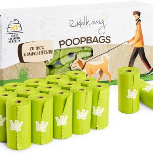 Rudelkönig poop bags for dogs - 300 dog poop bags made from recycled plastic - extra thick & tear resistant - Refill pack - 15 bags per roll