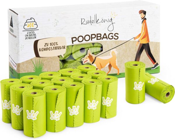 Rudelkönig poop bags for dogs - 300 dog poop bags made from recycled plastic - extra thick & tear resistant - Refill pack - 15 bags per roll