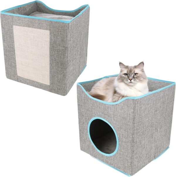 SHUESS 2 Pcs 2 in 1 Grey Cat Cave Beds for Indoor Cats - Foldable Felt Cat Bed Cave - 37 x 33 x 33 cm Cat House with Two Soft Move Cushion - Cat Hideaway for Kitten Cats Small Dogs Puppy Small Pets