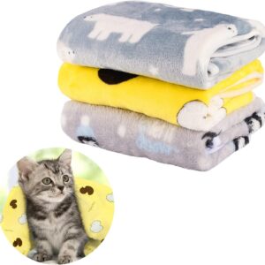 SIVEIS Kitten Blanket,3pack Fleece Pet Blanket for Indoor Washable Sleep Blanket Soft Warm Cushion Mat for Cats Dog Small Animals Sleep - Yellow/Blue/Gray 60 x 40 cm