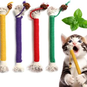 SUOXU Catnip Toy Bite Rope, Interactive Cat Toy for Indoor Cats, Cat Teeth Cleaning Kitten Teething cat nip Chewing Toy Rope, Filled Natural Catnip Stress Release Cotton Rope Toy, 4 Pcs