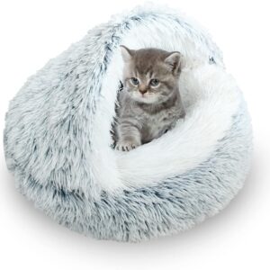 SUOXU Kitten Bed Small Cats Cave Bed for Indoor Cats Under 3kg,Warm Cosy Soft Plush Puppy Pet Bed,Non-Slip Bottom Fits Palm Size Cat Dog Sleeping