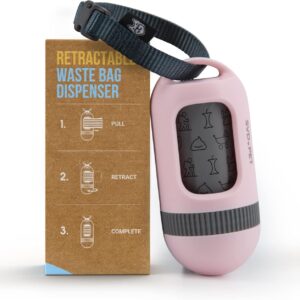 SVD.PET Dog Poop Bag Dispenser, Retractable Waste Bag Fits Any Dog Leash, Compostable Poop Bag Holder, Dog Walking Accessory (Primrose Pink)