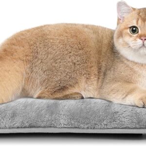 Self Heating Cat Beds for Indoor Cats Washable with Waterproof Removable Cover Anti Slip Dog Bed Crate Mat Mattress Warming Mat Thermal Blanket Memory Foam Cat Cushion Grey 56x32cm