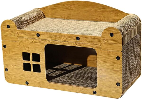 Sharplace Cardboard Cat House Lounge Bed Hide Out Interactive Kitty Condo Scratcher Board for Kitten Indoor Cats Small Animals Pet Toy, M