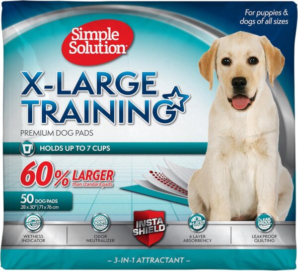 Simple Solution Extra Large Training Puppy Pads - 3 in 1 Attractant - Absorbs Up to 7 Cups of Liquid - 28x30in - 50 Count