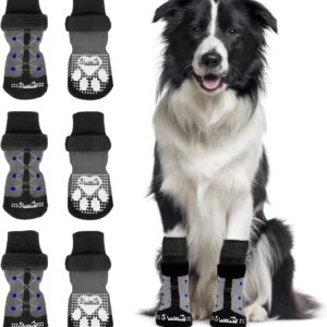 SlowTon Anti-Slip Dog Socks Paws Stop Licking - 3 Pairs Pet Paw Protector Dog Boots Socks for Dogs Adjustable Dog Socks with Grips Dog Slippers for Injured Paws Hardwood Floors Indoor Outdoor Walking