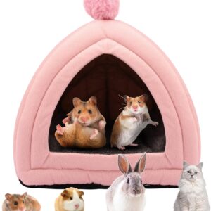 Small Animal Pet Winter House,Pet Tent Cave Bed for Cats/Small Dogs,Guinea Pig Bed,Cat Bed House,Rabbit Bed Warm Guinea Pig Cave Beds with Removable Cushion for Hamster Small Animals,25x25CM Pink