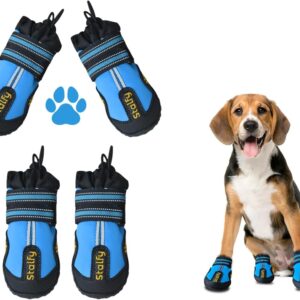 Stalfy Dog Shoes Features Elastic Enclosure, Grippy Sole & Bend btw Ankle & Shoe, Paw Protectors for Heat & Snow, Dog Boots for Injured Paws Waterproof with Reflective Straps 4 Pcs (Size # 07)