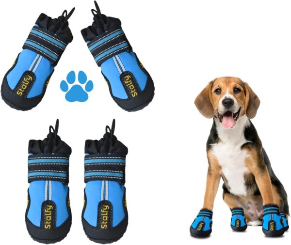 Stalfy Dog Shoes Features Elastic Enclosure, Grippy Sole & Bend btw Ankle & Shoe, Paw Protectors for Heat & Snow, Dog Boots for Injured Paws Waterproof with Reflective Straps 4 Pcs (Size # 07)