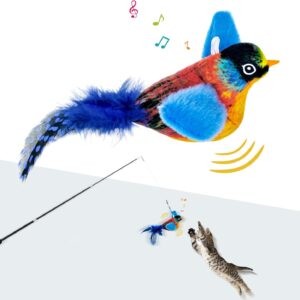 TOHDNC Cat Bird Toys with Cat Wand, Simulation Flying Birds Cat Toys Interactive with Feathers, Interactive Cat Toys for Indoor Kitty Kitten Exercise