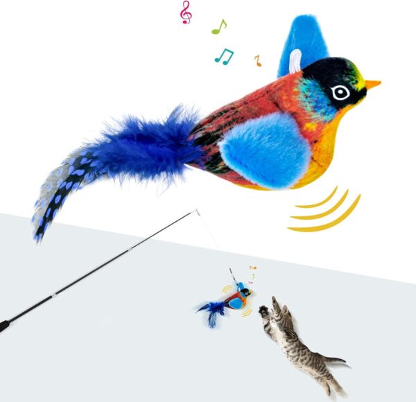 TOHDNC Cat Bird Toys with Cat Wand, Simulation Flying Birds Cat Toys Interactive with Feathers, Interactive Cat Toys for Indoor Kitty Kitten Exercise