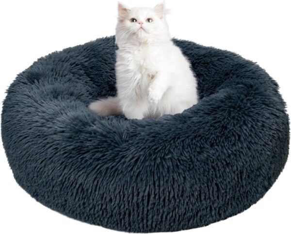 TOHDNC Donut Cat Bed 50cm, Round Calming Fluffy Plush Dog Bed with Non-Slip Bottom Washable Cushion Fluffy Anti Anxiety Pet Nest Cuddler Self-Warming for Small Dogs Kittens