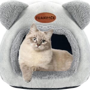 TUAKIMCE Cat Beds for Indoor Cats, Cat Cave Bed Igloo, Cat Bed Tent House with Removable Washable Pillow Cushion, Super Soft Calming Fluffy Kitten Bed Sofa Mats Foldable Portable Pet Bed