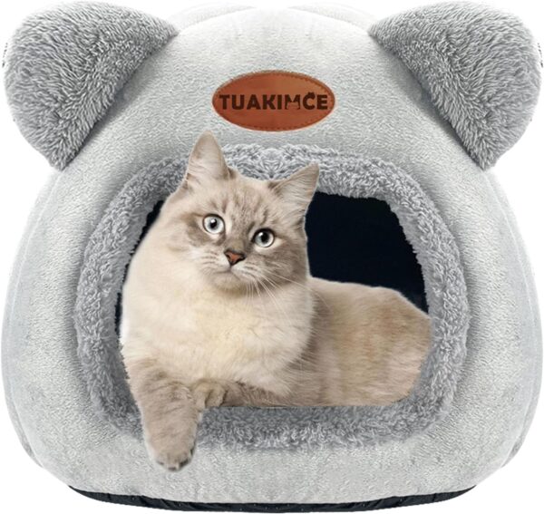 TUAKIMCE Cat Beds for Indoor Cats, Cat Cave Bed Igloo, Cat Bed Tent House with Removable Washable Pillow Cushion, Super Soft Calming Fluffy Kitten Bed Sofa Mats Foldable Portable Pet Bed