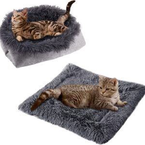 TUAKIMCE Cat Beds for Medium Cats and Dogs Function 2 in 1 Plush Soft Blanket and Cat Beds for Indoor Cats Warm Fluffy Pet Mat Puppy Bed Kitten Bed Washable (Dark Grey)