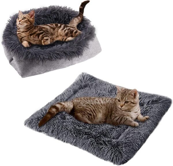 TUAKIMCE Cat Beds for Medium Cats and Dogs Function 2 in 1 Plush Soft Blanket and Cat Beds for Indoor Cats Warm Fluffy Pet Mat Puppy Bed Kitten Bed Washable (Dark Grey)