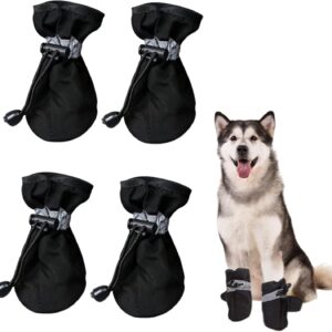 TYVOM 2 Pairs Dog Boots, Dog Shoes Waterproof Rubber Bottom Anti-Slip Dog Walking Boots Paw Protectors with Adjustable Reflective Straps for Small Medium Large Dog Outdoor