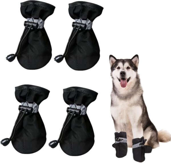 TYVOM 2 Pairs Dog Boots, Dog Shoes Waterproof Rubber Bottom Anti-Slip Dog Walking Boots Paw Protectors with Adjustable Reflective Straps for Small Medium Large Dog Outdoor