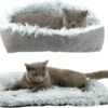 ToKinCen Cat Bed for Indoor Cats, Self Warming Pet Bed Function 2 in 1 Foldable Convertible Plush Soft Blanket Cat Bed Warm Cat Cushion Bed for Small Dogs and Cats, Machine Washable (Grey)