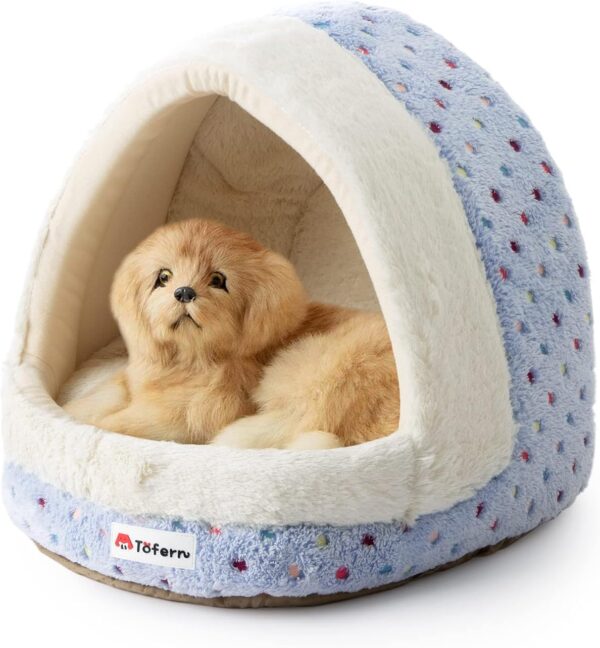 Tofern Cat Bed Small Dog Bed Pet Cave Bed For Puppy Kitten Rabbit Cute Fleece Igloo House for Small Dogs Indoor Cats Non-Slip Warm Washable Tent House