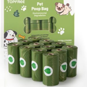 Topfree Poo Bags for Dog Waste, 12 Rolls 180 Dog Poop Bags, Super Strong 100% Leak Proof Biodegradable Dog Poo Bags (Green)