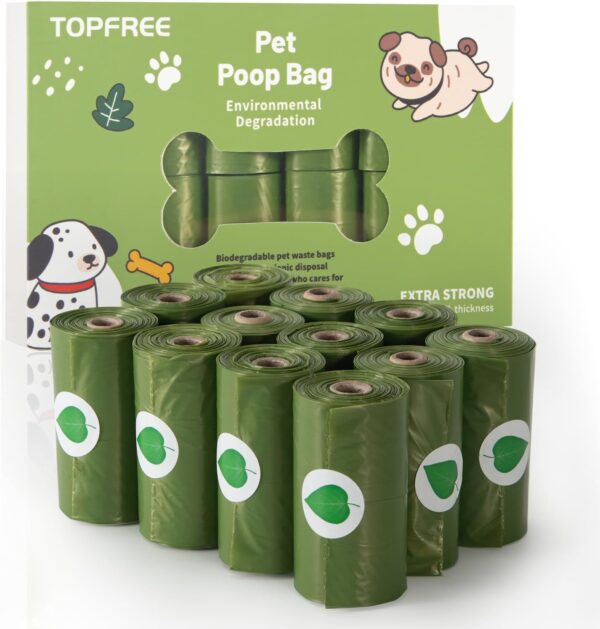 Topfree Poo Bags for Dog Waste, 12 Rolls 180 Dog Poop Bags, Super Strong 100% Leak Proof Biodegradable Dog Poo Bags (Green)