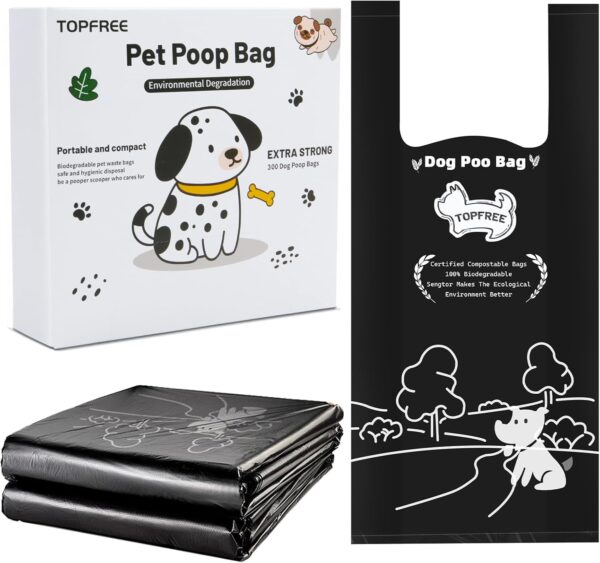 Topfree Poo Bags for Dog Waste,300 Dog Poo Bags, Environmentally Friendly, Extra Thick, Super Strong, 100% Biodegradable Dog Bags, Easy-tie Handles, Leak-proof