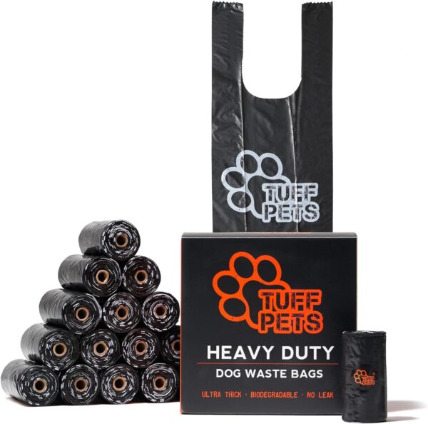 Tuff Pets 50% Stronger Dog Poo Bags | Biodegradable Eco Dog Poo Bags with Tie Handles on a Roll Cornstarch | 16 Dispenser Refill Rolls | Thick Doggy Poop Bags…