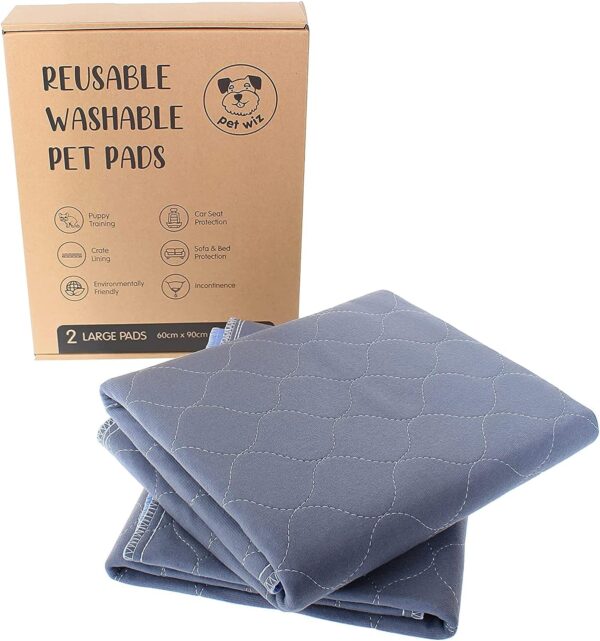 Two Pack of Reusable, Washable, Pet Pads in Grey, 4 Absorbency Layers & Slip Resistant Backing, For Training & Incontinence (Large (60 x 90cm))