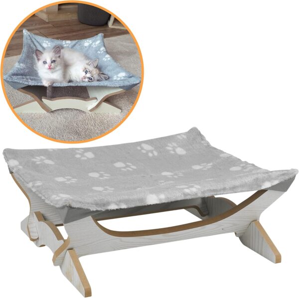 URBNLIVING Elevated Indoor Calming Warm Soft Fleece Cat Kitten Pet Paw Print Bed 43 x 43 cm