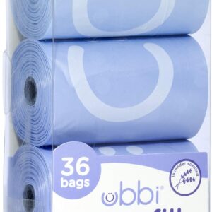 Ubbi On-the-Go Refill Bags, Lavender Scented, 3 rolls, Disposable Waste Bags, Pet Waste Bags, Baby Nappy Diapering Essentials, Value Pack of 36 bags