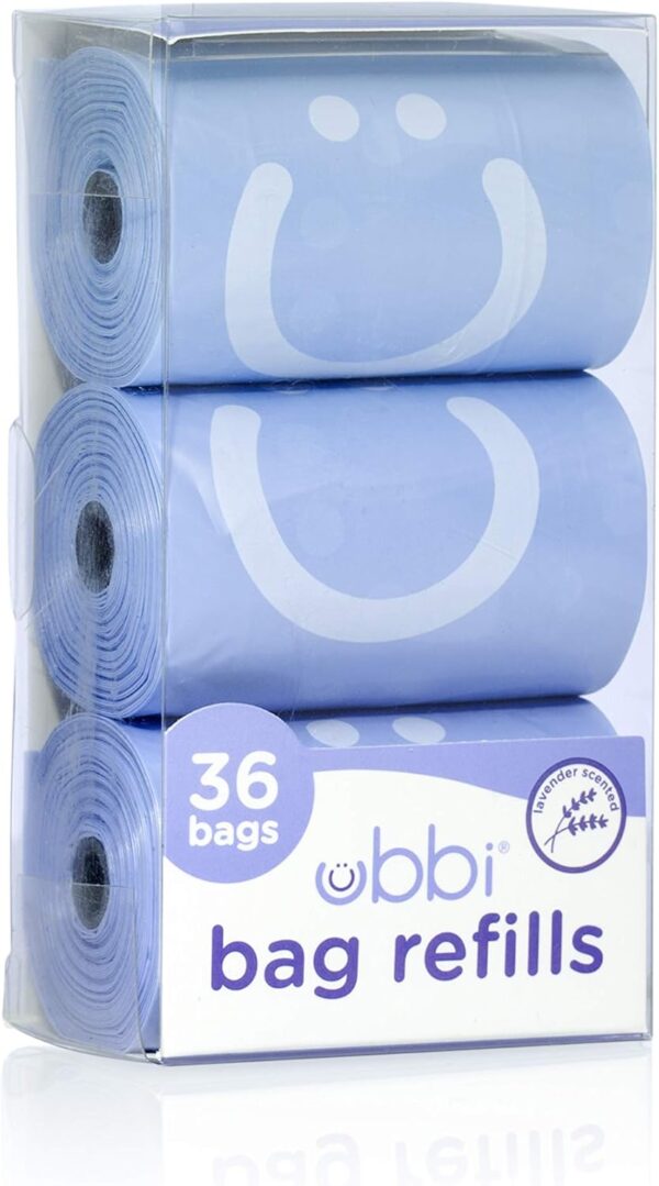 Ubbi On-the-Go Refill Bags, Lavender Scented, 3 rolls, Disposable Waste Bags, Pet Waste Bags, Baby Nappy Diapering Essentials, Value Pack of 36 bags