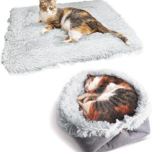 VERTUPET Fluffy Soft Cat Bed 2 in 1 Cat Mat Pet Bed for Kitten Small Dogs Warm&Soft Washable|Convertible cat Blanket Sleeping Bag for Indoor Cat Plush Cushion Bed