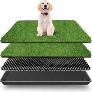 VKMUOI Dog Grass Pad with Tray Dog Training Floor Protection Trays Pet Training Pads with Tray Reusable Fake Grass for Dog to Pee on Dog Litter Box-Indoor Dog Potty Tray with Pee Pads (50 x 60 CM)