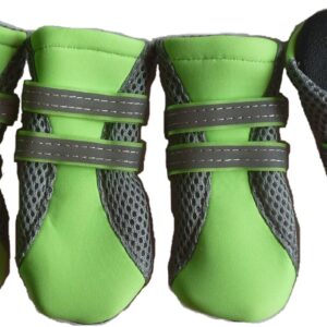 Vibrant Fellow Paw Protector Dog Boots Breathable and Skid-proof with Reflective Straps Bright Green Set of 4 Size XXS - Inner Sole Width 1.18 Inch