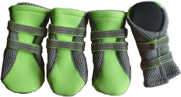 Vibrant Fellow Paw Protector Dog Boots Breathable and Skid-proof with Reflective Straps Bright Green Set of 4 Size XXS - Inner Sole Width 1.18 Inch