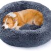 WEASHUME Calming Dog Cat Bed 50/70/85/100 Plush Donut for Large Medium Small Dog Cat Calming Anxiety Relief Fluffy Soft Cuddler Round Pet Nest Orthopedic Relief Anti-Slip Dark Grey 85cm