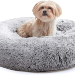 WESTERN HOME WH Dog Bed,Cat Kitten Bed large washable,Waterproof Scruffs Dog Bed,Fluffy Plush Dog Basket with Anti-Slip Bottom,Light Grey,M (50x50x20 cm)