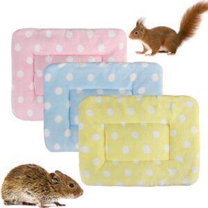 WILOVCOS 3 pcs Small Animal Plush Bed,Warm Fluffy Puppy Kitten Blanket,Ferret Chinchilla Squirrel Sleep Pad Guinea Pig Hamster Hedgehog Bed Mat (Small：15 x 11 in, Set-B)