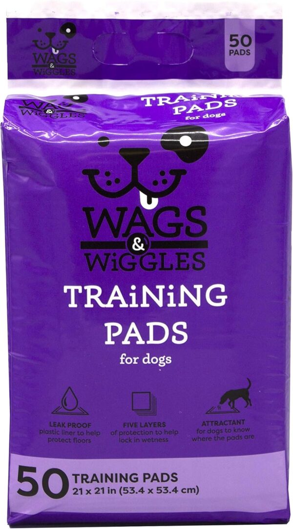 Wags & Wiggles Training Pads For Dogs, 50 Count | Puppy Pee Pads For Dogs | Dog and Puppy Supplies,white,21" x 21"