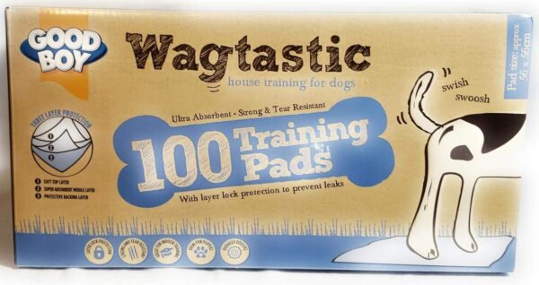 Wagtastic Puppy/Dog Training Pads 100 Pack – Ultra-absorbent/Layer Locked Protection/Strong & Tear Resistant (56 x 56cm)