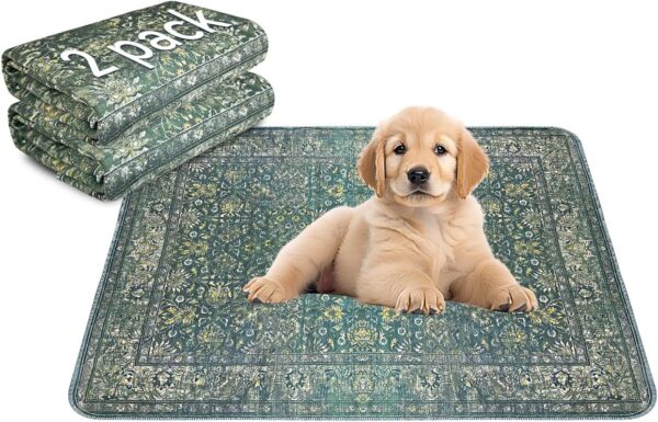 Washable Pee Pads for dogs, 18''x24'' 2 Pack Waterproof Non-Slip Puppy Pad with Fast Absorbent, Reusable Training Travel Whelping Housebreaking Incontinence Crate - Vintage Green