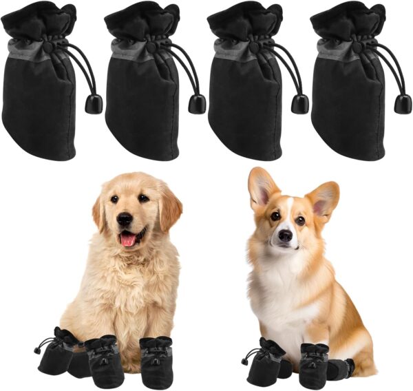 Waterproof Dog Boots, 2 Pairs Dog Shoes Dog Socks Dog Paw Protector for Injured, Adjustable Protective Dog Boot Dog Socks with Grips Dog Paw Protection Boots Dog Welly for Indoor Outdoor Activities